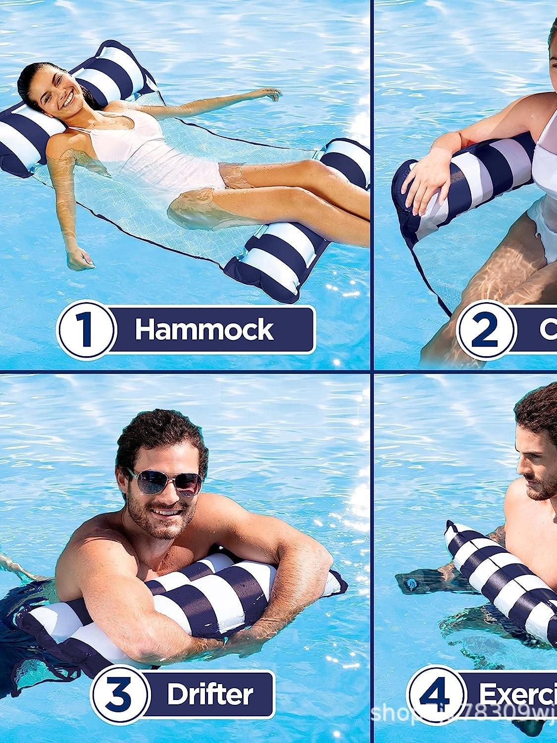 Dual-Use Inflatable Hammock: Foldable Pool Lounger with Backrest and Floating Bed/Sofa Without Small Hand Pump тёмно-синий