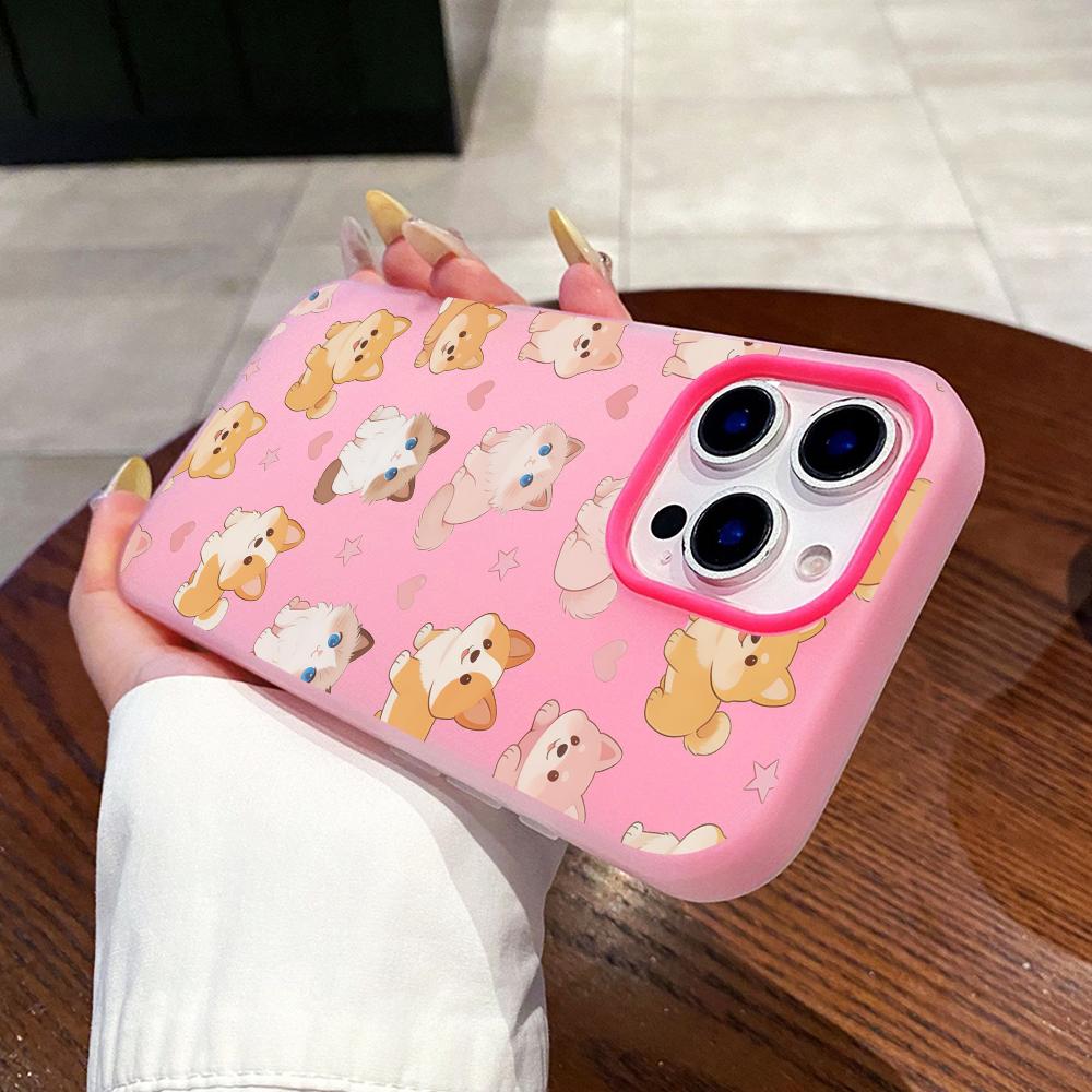 Animes Puppy Kitten Jelly Double Layer Rose Red Mobile Phone Case for iPhone 17 16 15 14 13 12 11 Air Pro Max Plus Protective
