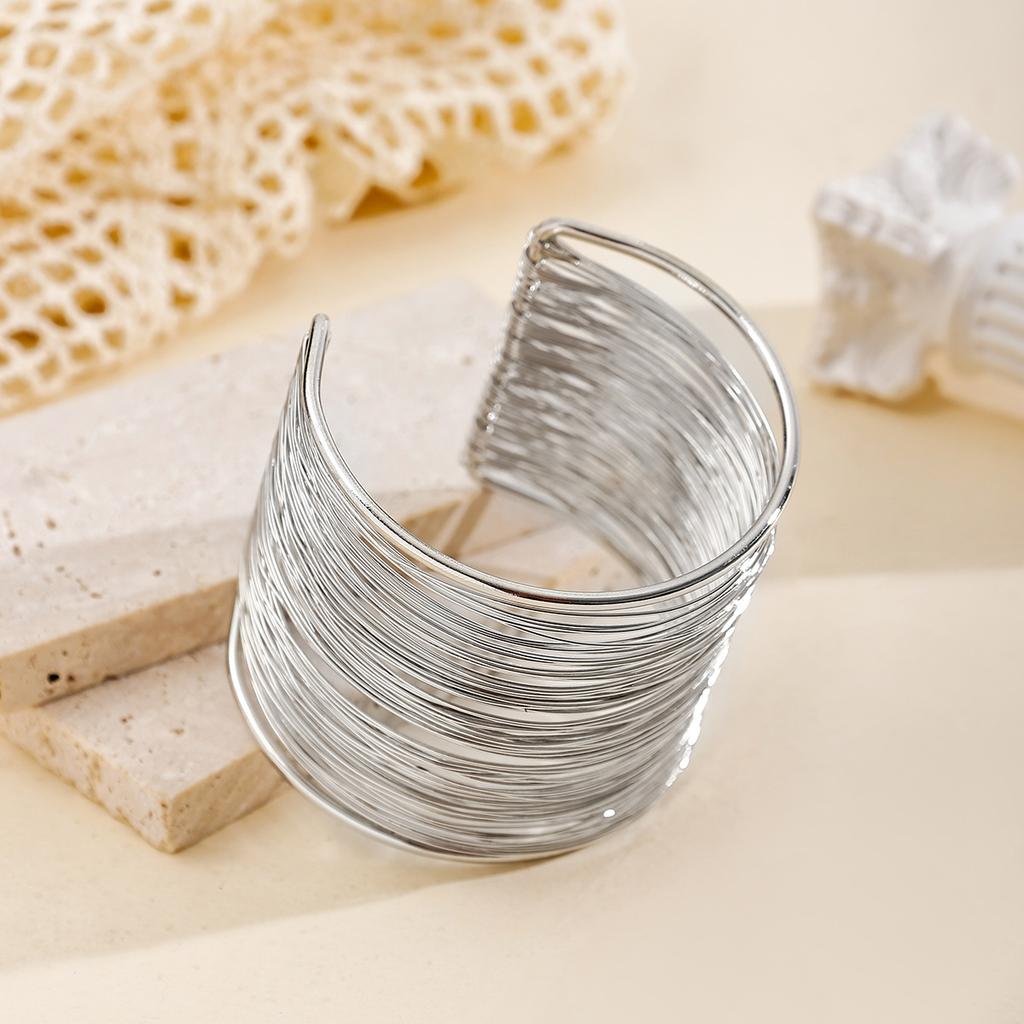 Punk wide version bracelet European and American jewelry brushed line alloy bracelet exaggerated gold opening bracelet