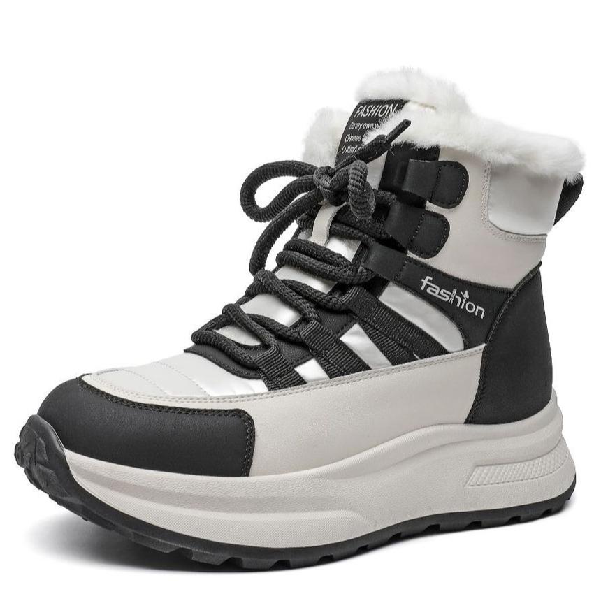 Women's Winter Chunky Platform Snow Boots Non-Slip Lace-Up Short Ankle Booties Faux Fur Lining Walking Shoes Warm Running High-Top Sneakers for Women