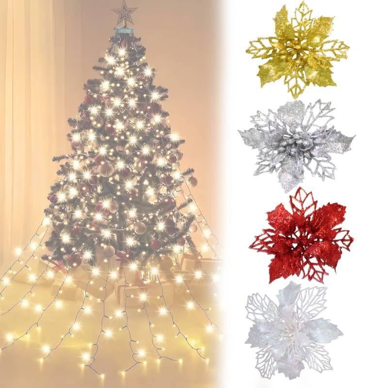 Festive Red And White Artificial Christmas Flowers For Diy Wreaths And Ornaments