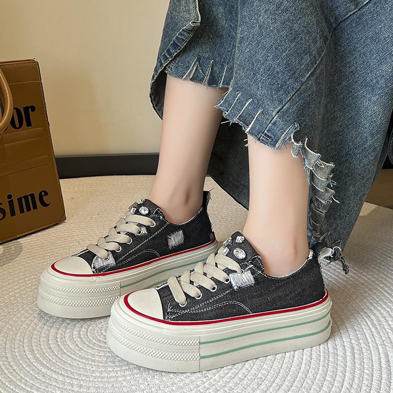 Podzimní Nové Roztrhané Džínové Módní Silné Podrážky Trend Všechny Ženy Silné Podrážky Plátěné Boty