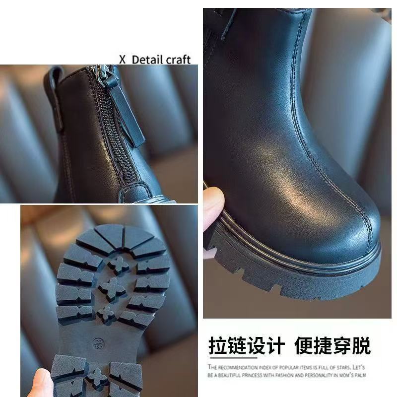 Girls Martin boots 2025 autumn and winter new little girl single boots British children's baby foreign gas velvet two cotton short boots