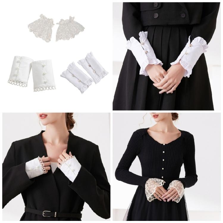 Easy Sleeves Cuffs White Lace Brim Women Simple Wedding False Sleeves