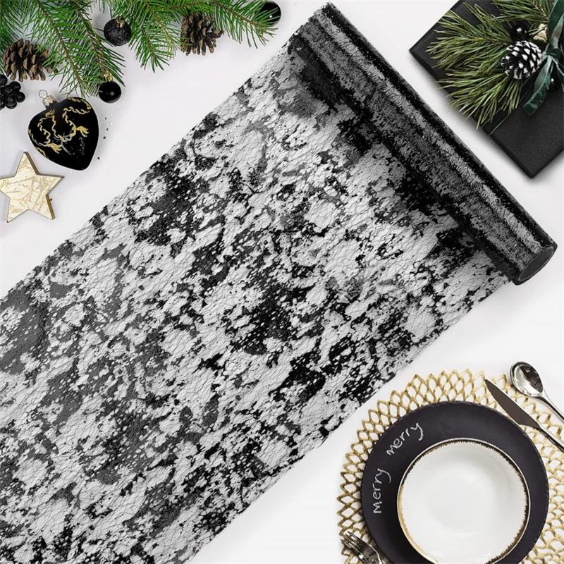 Festive Christmas Table Runner - Hot Stamped Polyester, Multiple Colors Available for Dining Table Decor