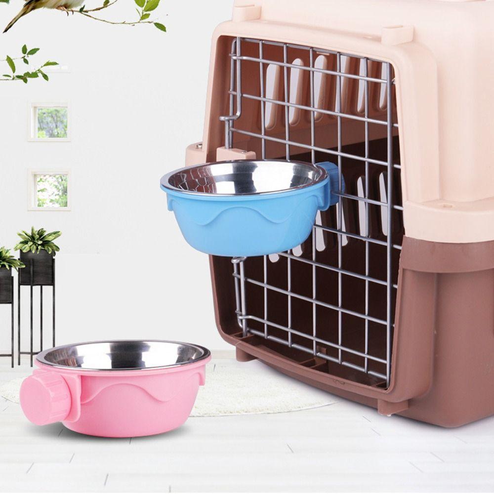Non Tip Over Cage Mounted Cat Feeder Stainless Steel Cat Food Water Dish  Dog Feeding