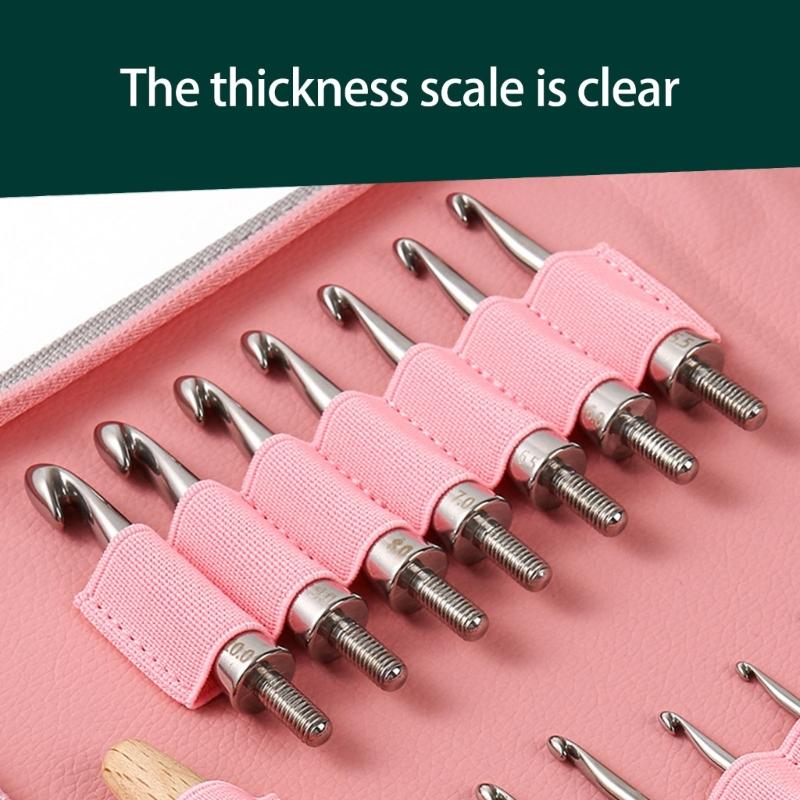 Stainless Steel Crochet Hook with 14 Interchangeable Tip Ergonomic Wooden Handle Crochet Hook Needle For Knitting Craft