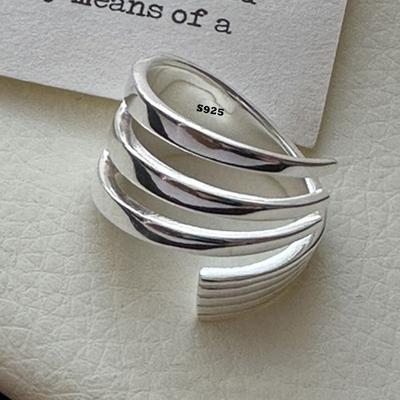 PANJBJ 925 Silver Hollow Out Rings For Women Three Layered Cross Punk Irregular Vintage Jewelry Gift