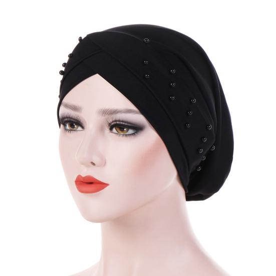 Hat Solid Color Beads Women Elastic Head Wrap Cap for Daily Life