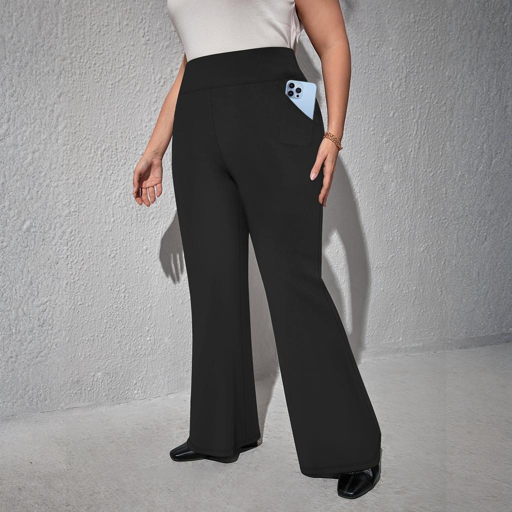 Women's Casual Slim-Fit High-Waisted Pants Solid-Color Yoga Pants With Pockets