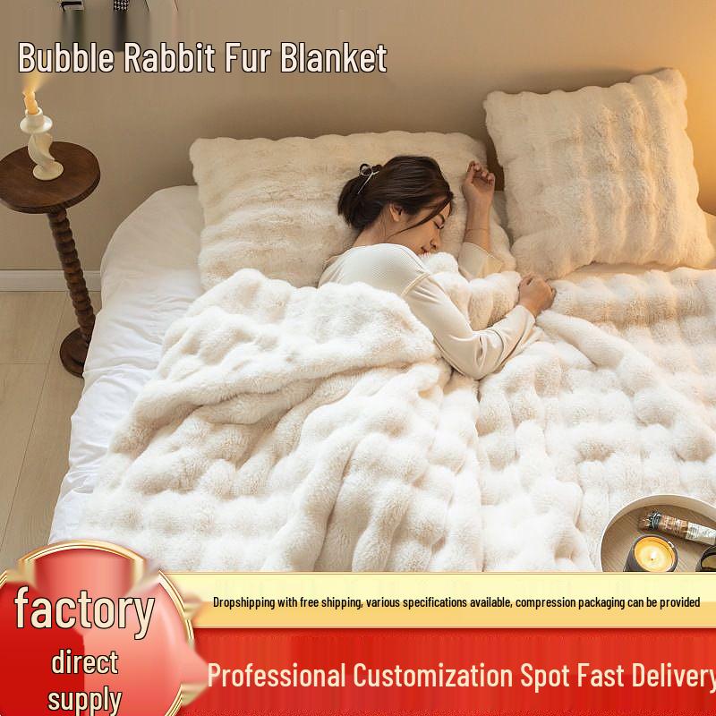 Luxurious Short-Pile Rabbit Fur Plush Blanket for Office, Sofa & Bed