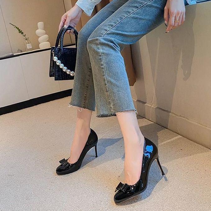 Princess Style European High Heels Wear-resistant Design Mary Jane Shoes Skirt with Bow Niche