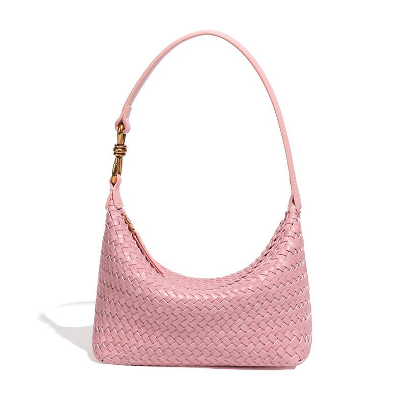 Vintage Hand Woven PU Underarm Shoulder Bag, Amber Brown Small Hobo Bag with Long Shoulder Strap, Multi Pocket Daily Casual Shoulder Purse for Women