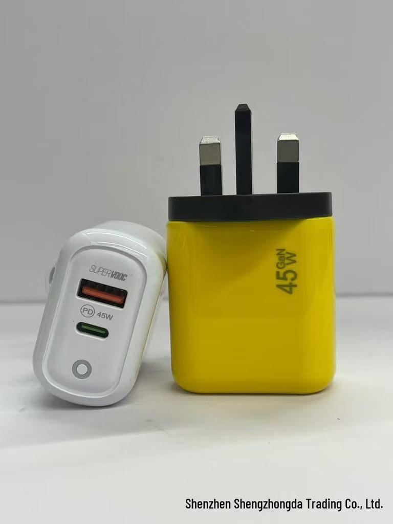 Dual-Port PD45W GaN Fast Charger with International Compatibility and LED Indicator
