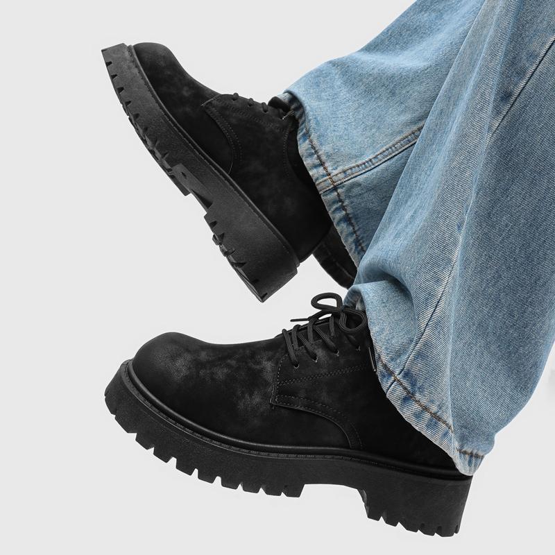 Herr Brittiska Retro Vida Rundtå Derby Skor Utomhus Business Plattform Herrskor Chunky Casual Läderskor Zapatos Hombre