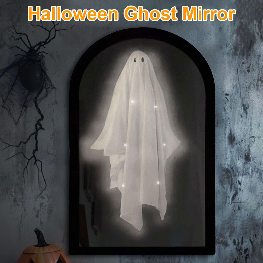 Halloween Ghost Mirror Luminous Horror Ghost Mirrors with Night Light Ornaments Home Decor Halloween Decorations 35*20cm 50*24cm