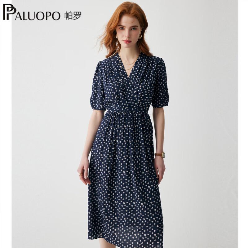 

PALUOPO Women s Elastic Silk V-Neck Polka Dot Print Tea Dress 2XL 175/96A