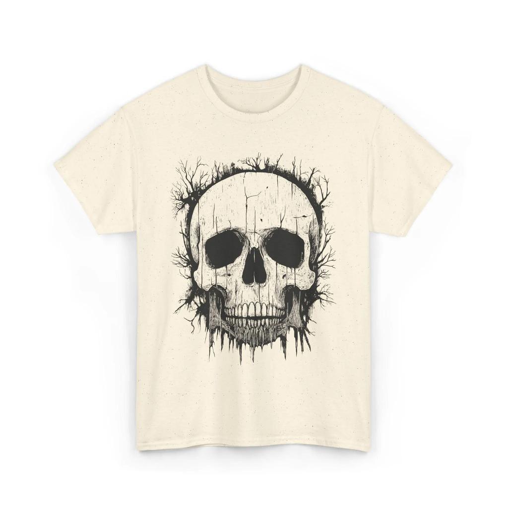 Creepy Skull Tree Shirt Haunted Forestcore Gothic Woodland Art Tee Horror Woodcut Illustration T-shirt Men Clothing