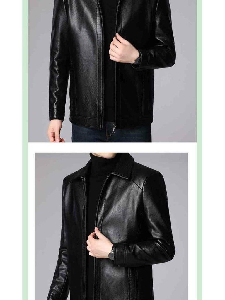 Men's Leather Jacket for Mid-Aged & Elderly: Fleece-Lined, Thickened, Windproof, Detachable Fur Collar, Winter Warmth for Dad.