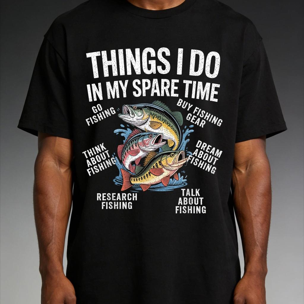 Fishing Activities Graphic Tee Mens Humorous Cotton Casual Crew Neck Tshirt