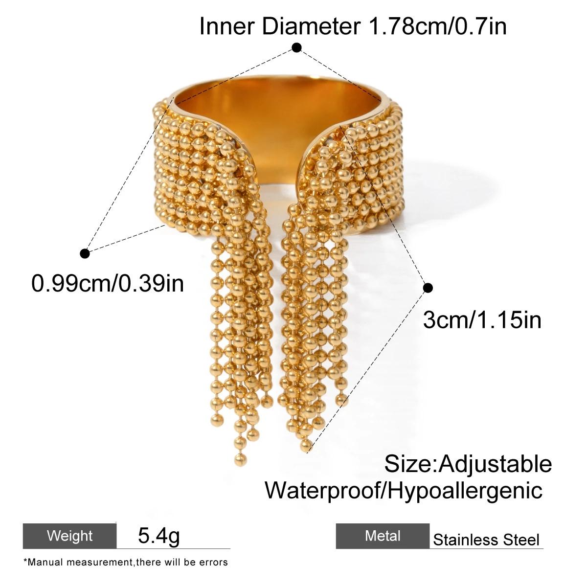 

Stylish Stainless Steel Chain Tassel Finger Ring Adjustable 18K PVD Plated High Quality Charm Stylish Golden Zircon resizable