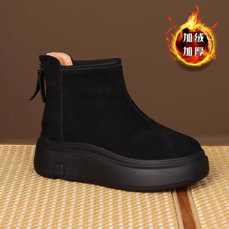Thick-soled Round Head Heightening Martin Boots Women's New Winter Women's Shoes Brown Retro Velvet Warm Matte Short Boots
