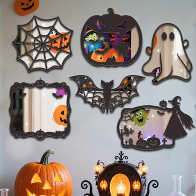 1pcs Halloween Spider Pumpkin Lantern Series Mirror Reflective Effect Wood Sign for Haunted House Holiday Crafting Projects