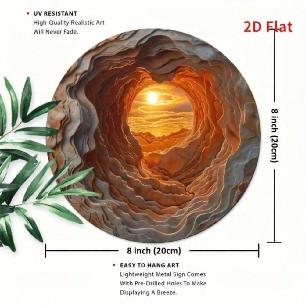 Rustic Round Metal Wall Art Vintage Sunset Desert Iron Sign Home Decor Living Room Porch