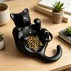 3D Printed Sculpted Black Cat Tray Cute Kitten Jewelry Trinket Dish with Hollow Belly Desktop Decorative Ring Holder for Earrings Bracelets Necklaces