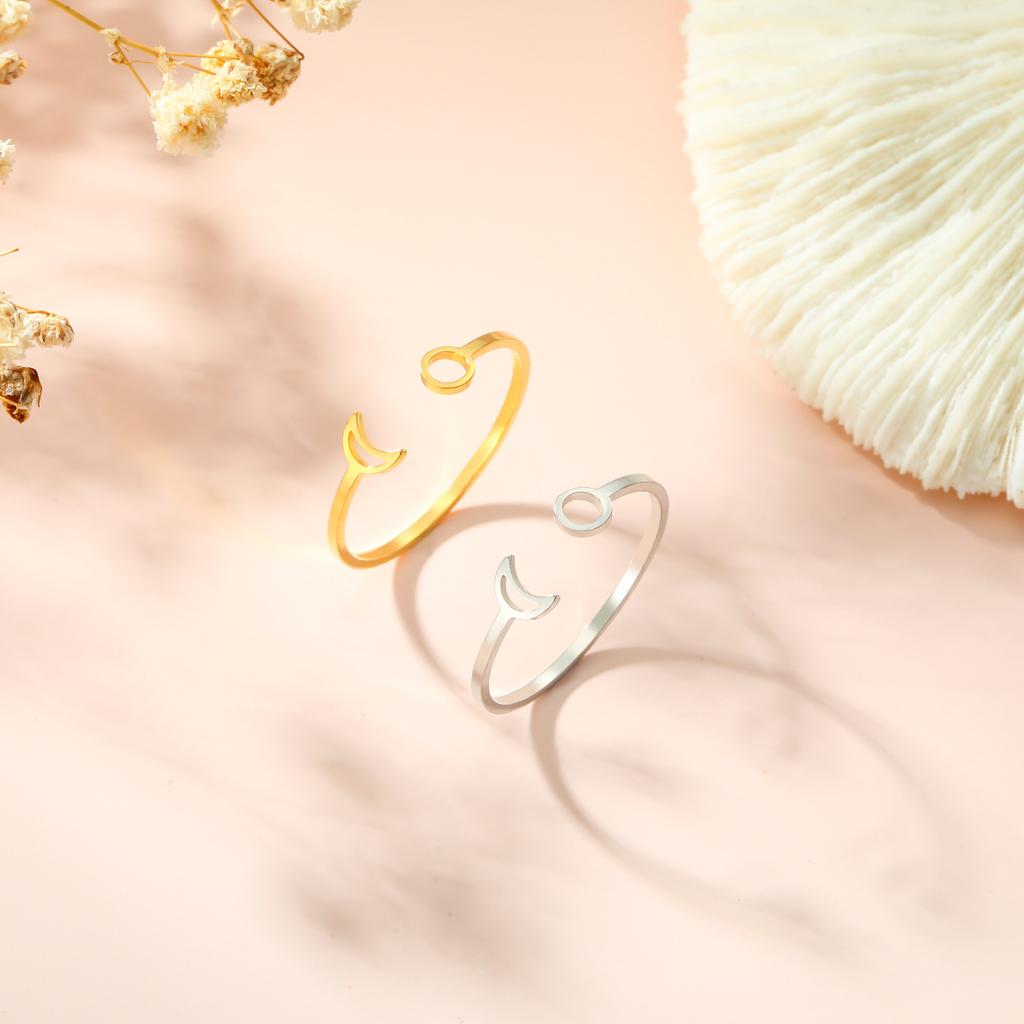 Skyrim Hollow Solid Sun Moon Stainless Steel Open Ring Women'S Girls Fashion Minimalist Birthday Gift Jewelry Gift New