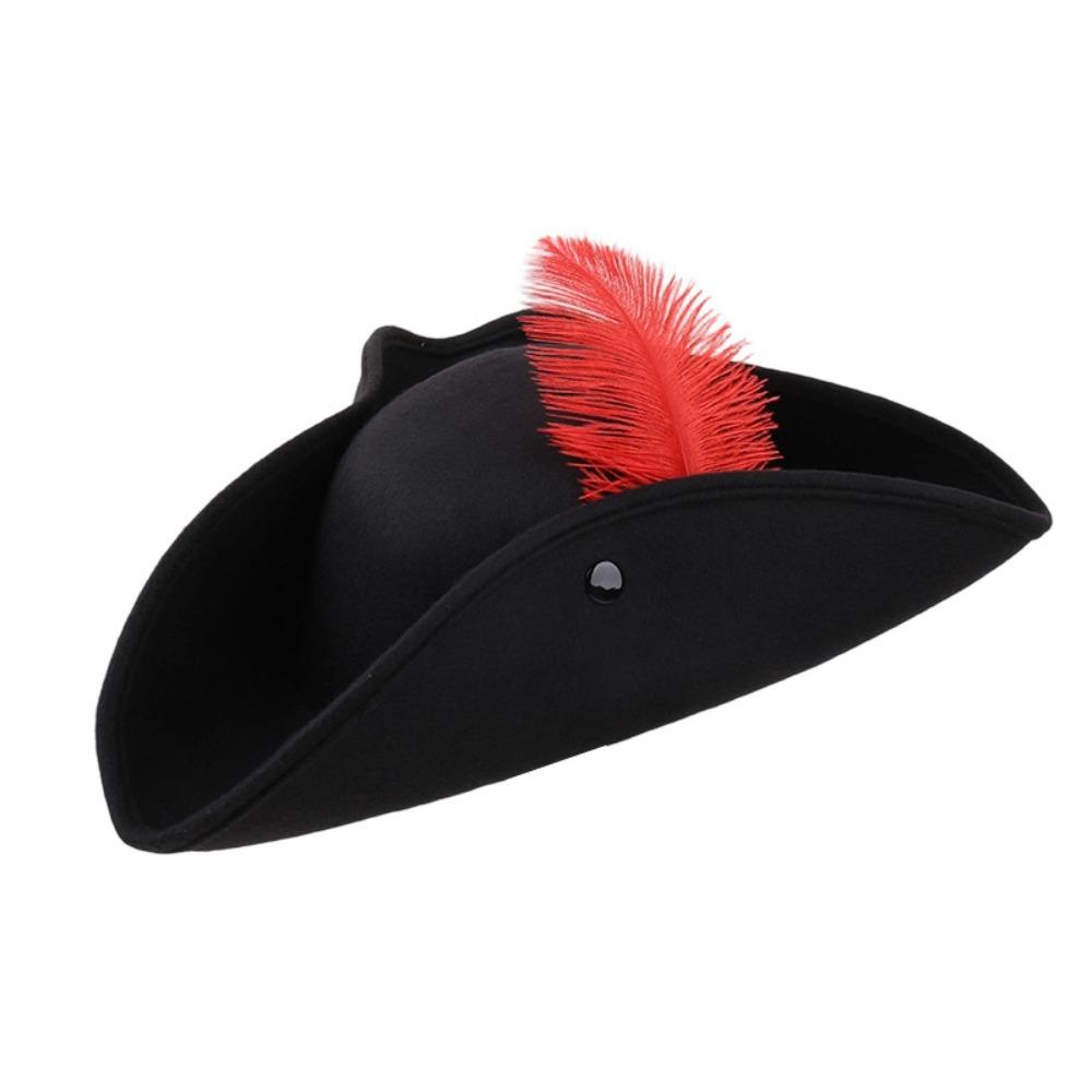 Classic Retro Tricorn Hat Wide Brim Pirate Headwear Pirate Feathers Hat Halloween Party