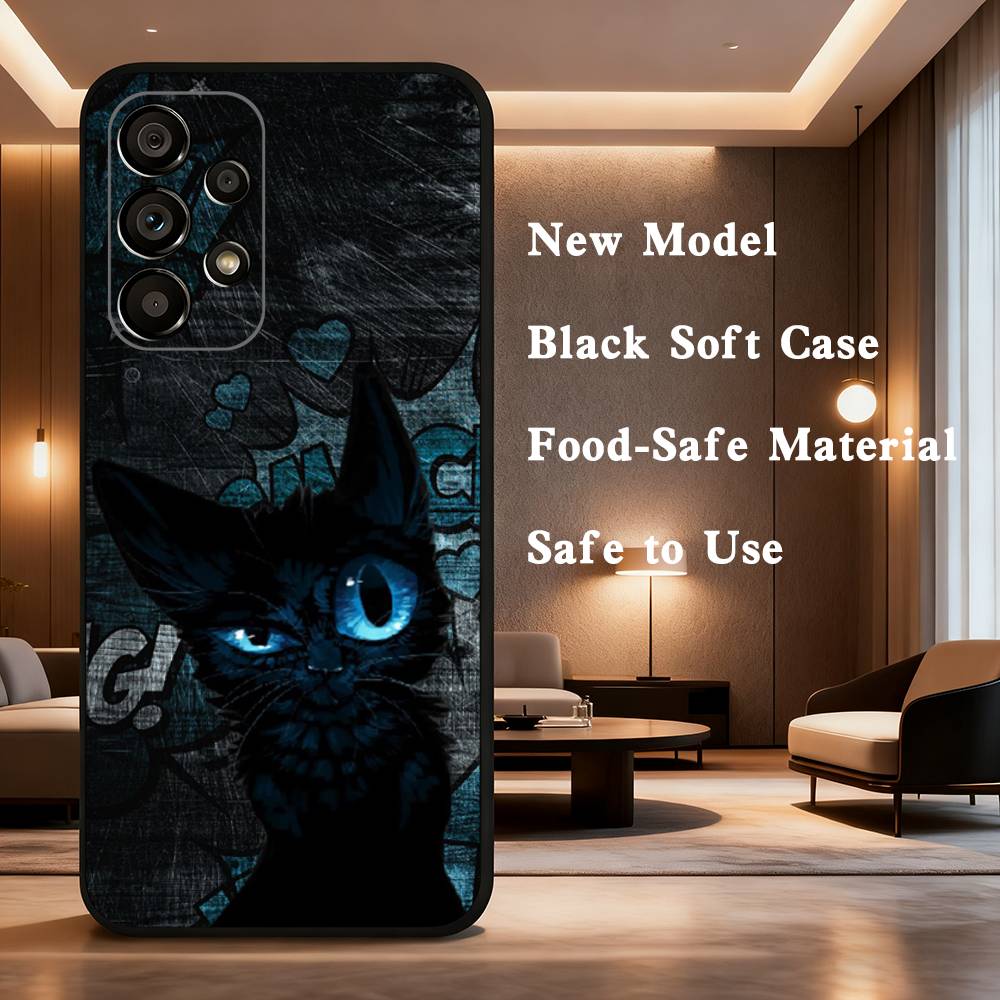 Art Formula Cat Graffiti Phone Case Soft black protective case for Samsung Galaxy A32,A10, A71, A11, A12, A13, A31, Note 10,etc.