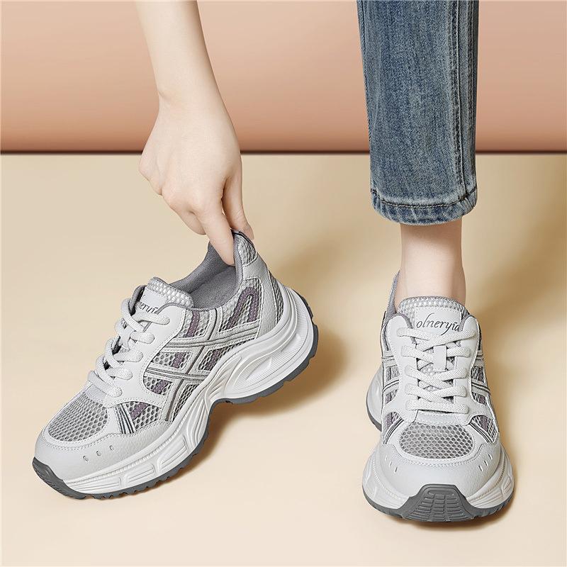 

Douyin popular retro casual sports shoes heightened and versatile daily single shoes gray women s mesh platform dad shoes 34