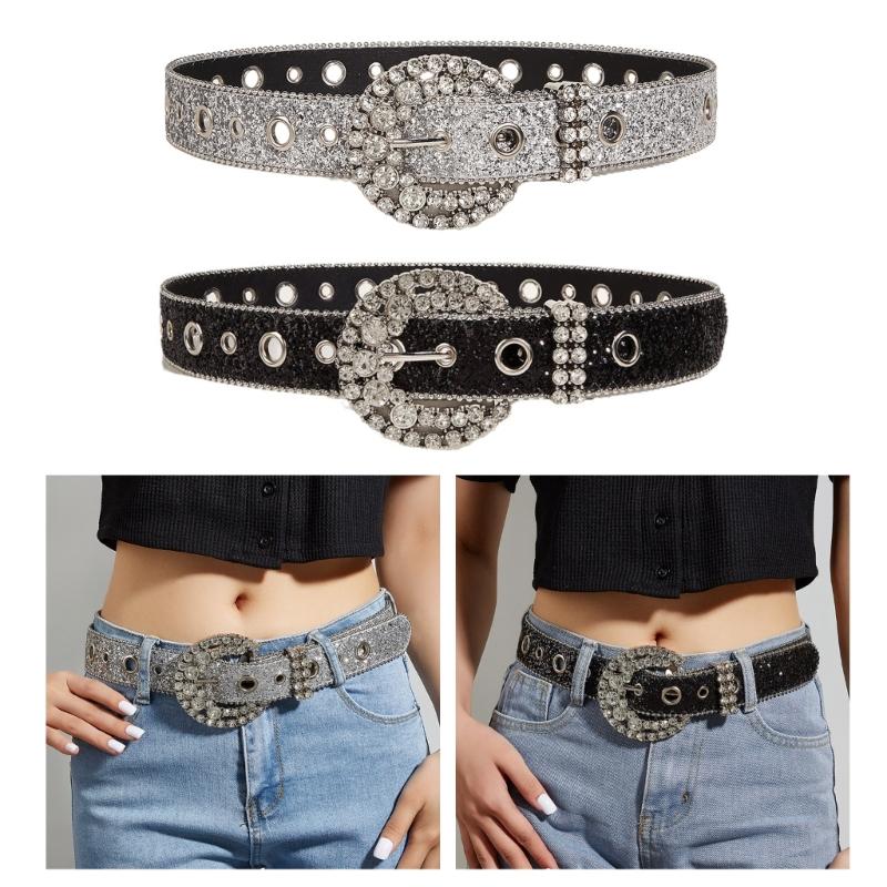 Adult Shinning Waist Belt Luxurious Pin Buckle Waist Belt Adjustable Length Full Diamond Rhinestone Belt for Nightclub