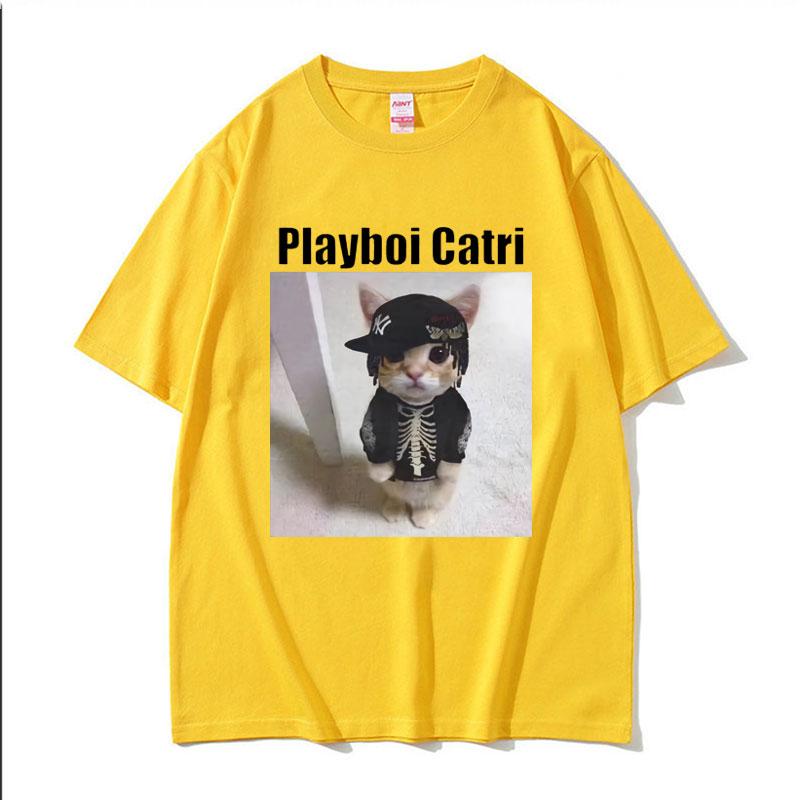Playboi Carti Cute Cat Meme Funny Narcissist Opium Tshirt for Men Women Hip Hop Fashion T Shirt Casual Cotton Oversized Tshirts