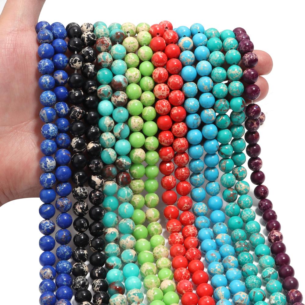 1 Strand 6 8 10mm Natural Stone Beads Colorful Pattern Emperor Stone Round Beads For Jewelry Bracelet Making DIY Necklace Gift