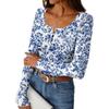 Camiseta de Fondo Delgado para Mujer Moda Casual Estampado Degradado Cuello Redondo Jersey Manga Larga Top