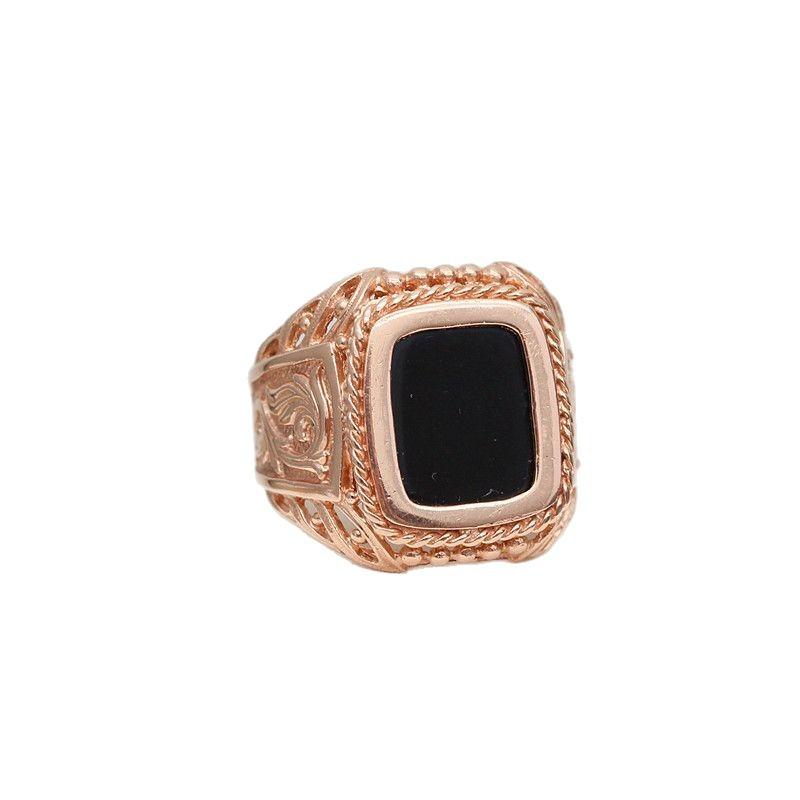 Russia 585 Purple Gold Couple Ring Fashion Rose Gold Plated Black Stone Ring For Boyfriend Gift