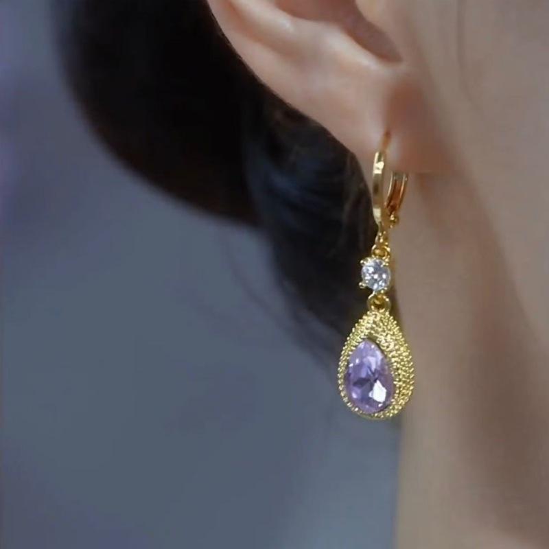 Elegant Purple Crystal Durian Earrings: Stylish Drop Studs for Women
