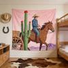 Western Cowboy Wall Tapestry, Horse Riding & Cactus Desert Art, Rustic Home Decor For Living Room & Bedroom