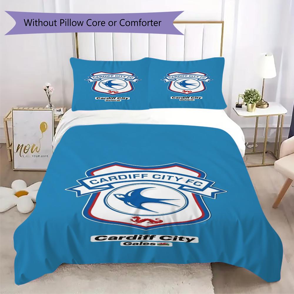 Cardiff City FC Pattern Bedding Uilt Set Uilt Cover Pillowcase Home Decoration Birthday Gift (1 * Duvet Cover + 2 * Pillowcase Without Core)