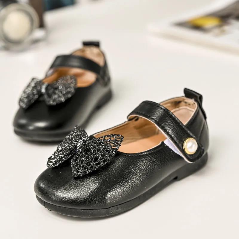 

Маленькие кожаные туфли для девочек. Весенне-летние детские туфли на мягкой подошве. Одинарные туфли с бантом. Туфли принцессы для больших девочек среднего размера. Туфли Doudou. 21 чёрный