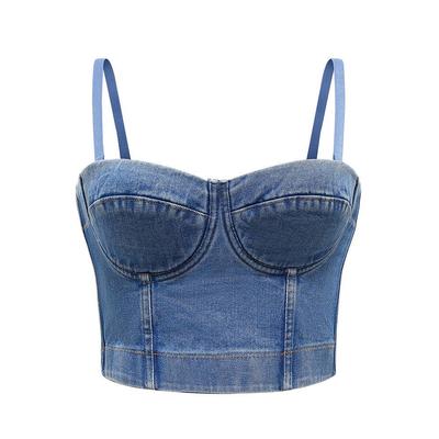 Visgraat Denim Camisole Vest Dames Zomer Kort Slank Sexy Rugloos Ondergoed voor Bovenkleding