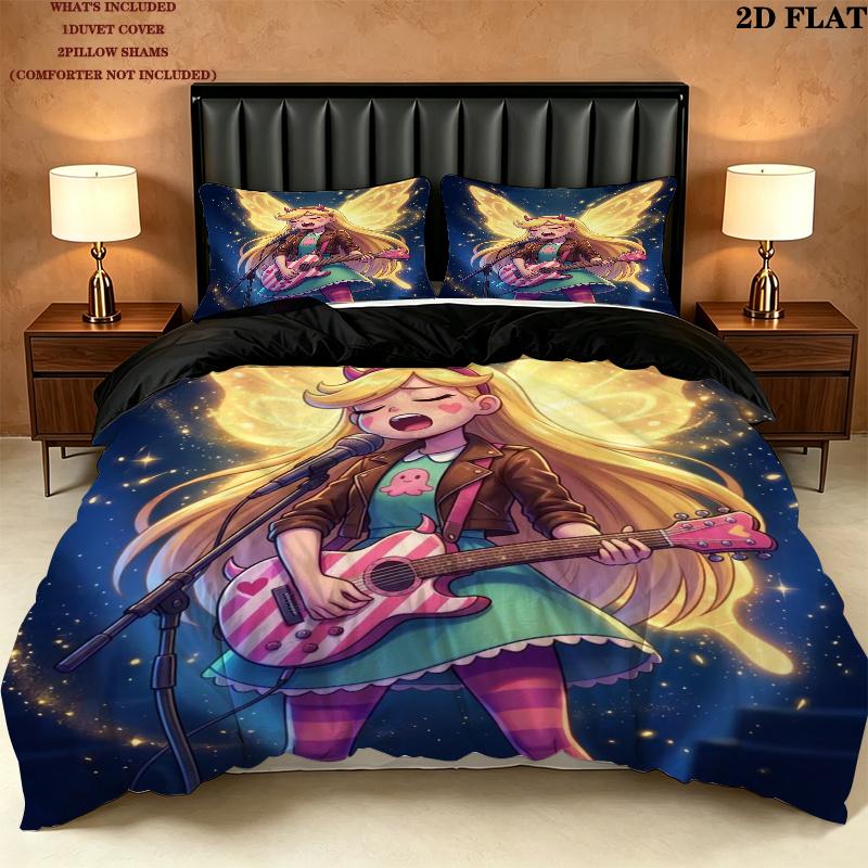 Star Butterfly Pattern Bedding uilt Set uilt Cover Pillowcase Home Decoration Birthday Gift (1 * duvet cover + 2 * pillowcase without core)