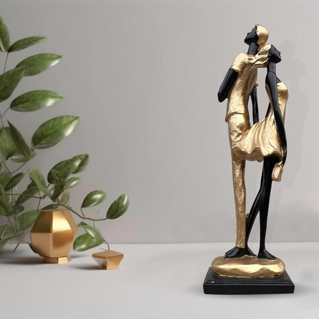 Stilvolle goldene schwarze Harzstatue eines romantischen Paares für die Inneneinrichtung (1er-Pack, Schwarz & Gold)