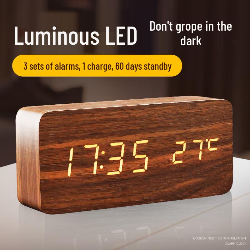 Multi-functional Wooden LED Digital Alarm Clock