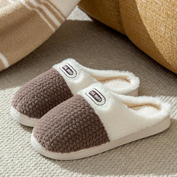 Fleece warm thick-soled cotton slippers home slippers autumn and winter couple cotton mop fleece silent non-slip shoes