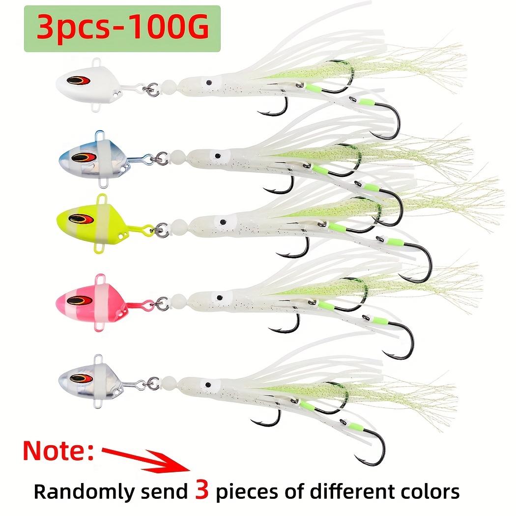 

3pcs 100-300g Glow Slow Pitch Jigging Lure Squid Skirt 3 Hooks Saltwater Fishing Bass Trout Catfish Offshore Deep Sea Luminous