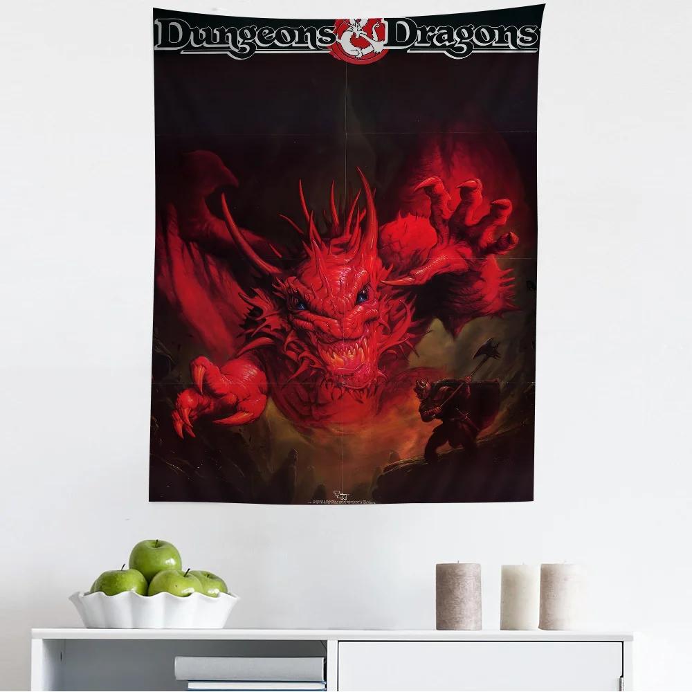 

Dungeons Dragons Tapestry Epic Dragon Battle Design Ideal for Fantasy Fans Room Decor Large Wall Hanging Artwork 74x94cm(29x37in)
