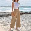 Casual Pants Anti-Wrinkle Elastic Waistband Long Pants with Pockets Pure Color Loose Fit Wide